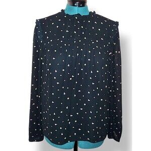 SANCTUARY Women's Black Multi Polka Dot Ruffle High Neck Long Sleeve  Blouse M